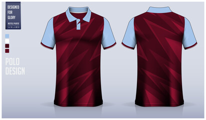 Polo shirt mockup template design for soccer jersey, football kit or sportswear. Sport uniform in front view and back view. T-shirt mockup for sport club. Fabric pattern. 