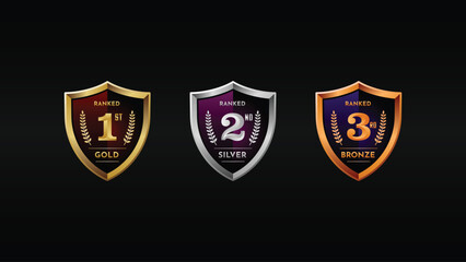 A Shining Achievement: Honoring the Best with Gold, Silver, and Bronze Award Emblems. Vector Illustration.