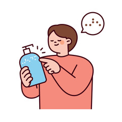 A man is holding shampoo and reading Braille. Braille is needed when shopping.