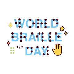 World Braille Day title logodesign. Cute style illustration with outlines.