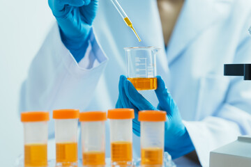 Close-up of laboratory technician conducting rigorous oil test, ensuring product integrity and safety, oil sample for quality control and purity testing, advancing petrochemical knowledge