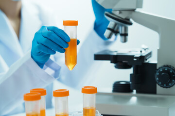 Fototapeta premium Close-up of laboratory technician conducting rigorous oil test, ensuring product integrity and safety, oil sample for quality control and purity testing, advancing petrochemical knowledge