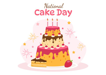 National Cake Day Vector Illustration on Holiday Celebrate November 26 with Sweet Bread in Flat Cartoon Pink Background Design Template