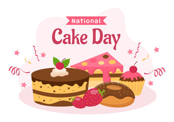 National Cake Day Vector Illustration on Holiday Celebrate November 26 with Sweet Bread in Flat Cartoon Pink Background Design Template