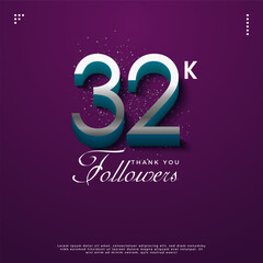 celebration of 32k followers with thin 3d numbers. design premium vector.