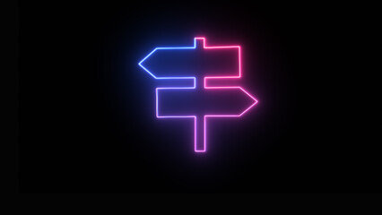 An interface icon in neon light against a black background. For instance, a 3D rendering with left and right arrows.