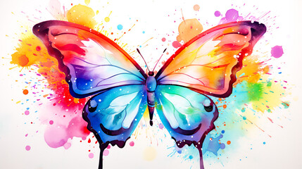 羽を広げたカラフルな蝶の水彩イラスト