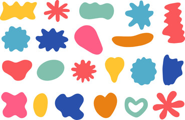 Various abstract elements.Quirky shapes. Hand drawn doodles. Contemporary trendy. Vector illustration. Set of colored icons on white background