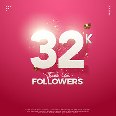 32k followers celebration with white pure numbers. design premium vector.
