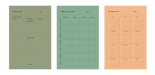 (Winter) 3 set Meal Planner and groceries list planner. Plan you food day easily. Vector illustration.