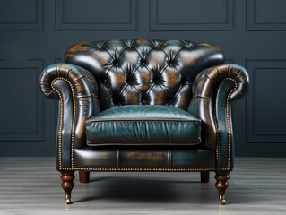 black leather sofa classic style in studio white background