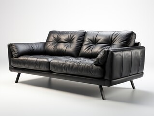 black leather sofa classic style in studio white background