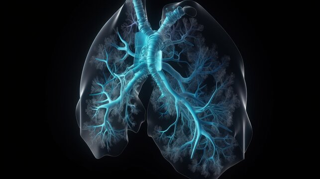 lungs in hologram blue glowing for illustration artificial intelligence