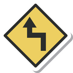 シンプルな標識のステッカー単品イラスト　左方背向屈折あり