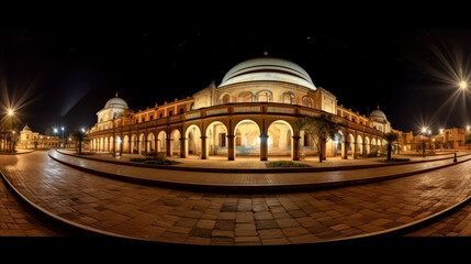 A panoramic view of the mosque at night in Qatar.