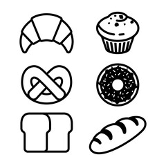 Bread line icons, signs set, vector. Bread outline concept, illustration croissant, cup cake, pretzel, donut, vread, long bread