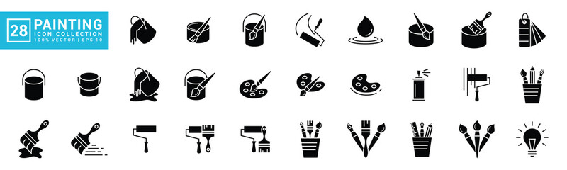 Collection of painting related icons, various painting tools, paint icons icon template editable resizable EPS 10