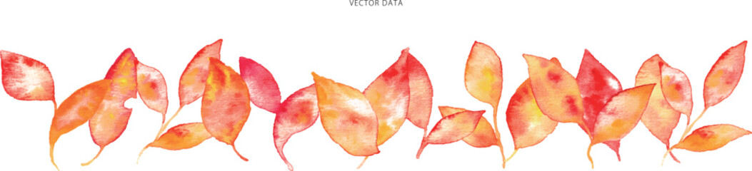 水彩画。水彩タッチの秋の赤い葉っぱベクターイラスト。水彩の和風秋の草木イラスト。Watercolor painting. Autumn red leaves vector illustration with watercolor touch. Watercolor Japanese style autumn plants and trees illustration.