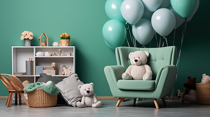 kids and children decorate room with teddy bear 