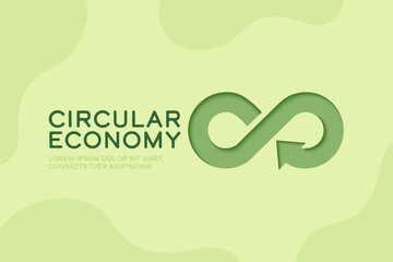 Fototapeta premium Circular economy icon. Business and environment sustainable development concept design. Paper cut vector illustration.