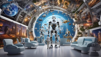 Obraz premium The Nexus of Progress AI and Robots in the Industrial Frontier. AI-generated