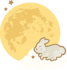 Mid Autumn Festival Concept Design with Cute Rabbits, Bunnies and Moon Illustrations. 