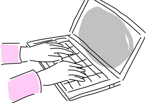 recommend clip art: ノートパソコンで作業する女性の手シンプル線画