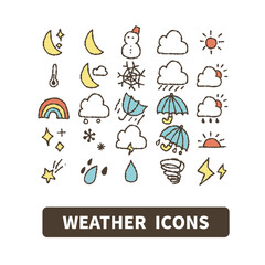 シンプルな手書き風のお天気アイコンセット