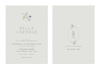 Grey minimalist tulip and leaves wedding invitation