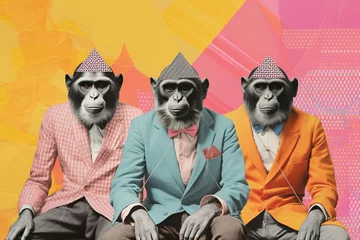 Fotobehang 3 匹の猿のコラージュアート02 © hoshiao