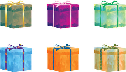 watercolor giftbox vector illustration colorful presents for birthday, wedding, Christmas and festivals