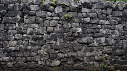 A rough cobblestone moss-covered grey stone wall