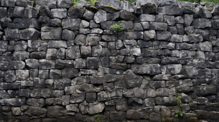 Fototapeta premium A rough cobblestone moss-covered grey stone wall