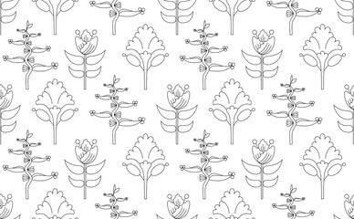 Floral abstract seamless pattern, floral element, Contour drawing, Background composed of abstract flowers
