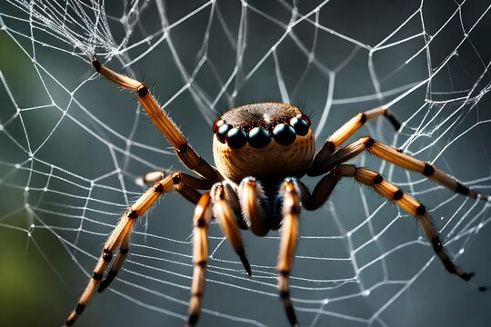 Experience the delicate balance of a spider patiently weaving its web in a close-up AI image  