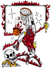 Hallowen skeleton Playing basketball