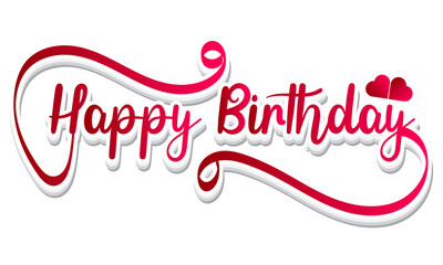 Happy birthday red typography text with balloons and hearts illustration