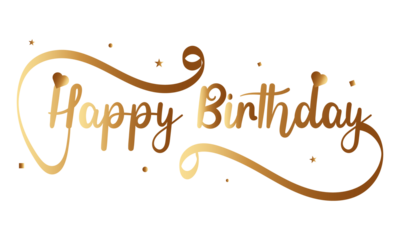 Happy birthday golden text with balloon heart confetti illustration