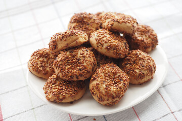 sesame sweet cookies on black background 