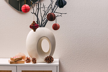Scandinavian, modern interior with minimalist Christmas decor