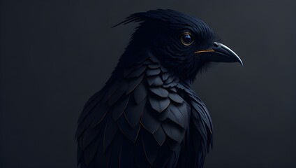 Fototapeta premium close up of a raven bird. Black bird back view. black crow back view. Generative AI illustration