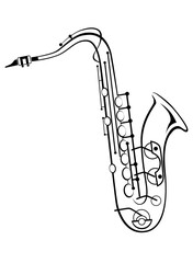 Saxophone line art illustration on a white background