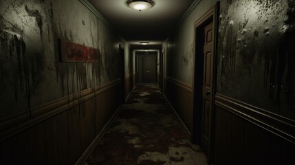 Horror hallway with little lighting background - obrazy, fototapety, plakaty