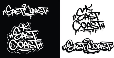 East Coast text in graffiti tag font style. Graffiti text vector illustrations.