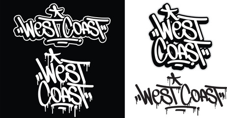 West Coast text in graffiti tag font style. Graffiti text vector illustrations. © Themeaseven