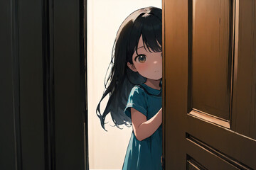 ドアから覗き見する少女
generative