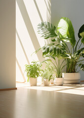 Warm and Beautiful indoor plants,  growing in the sunlight, in a of light-filled space