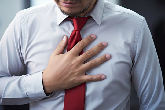 Heart attack concept, man suffering from chest pain
