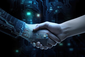 Closeup Shake hand high technology and earth background