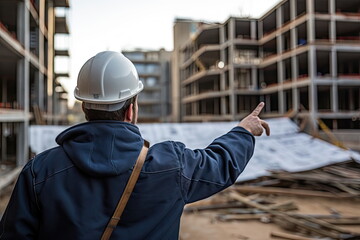 engineer pointing at unfinished building
